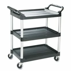 Economy Plastic Cart, Three-Shelf, 18.63w X 33.63d X 37.75h, Black