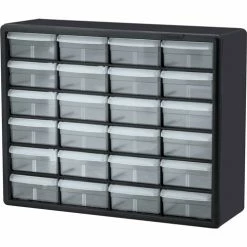 Plastic Storage Cabines,24-Drawer, 6-3/8"x20"x16", BK/CL
