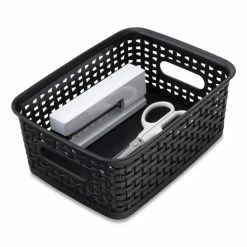 Plastic Weave Bin, Small, 10" X 7.5" X 4", Black
