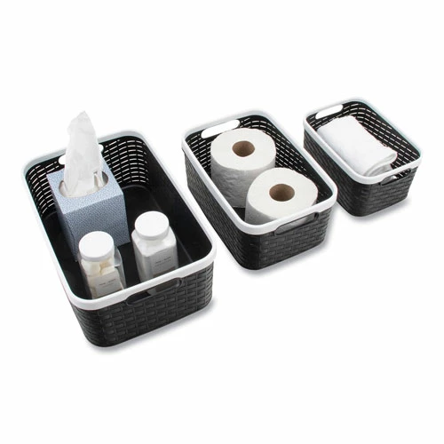 Open Lid Storage Bin, Assorted Sizes, Black/White, 3/Pack 6 Open Lid Storage Bin, Assorted Sizes, Black/White, 3/Pack - Image 6