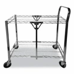Stowaway Folding Carts, 2 Shelves, 35w X 37.25d X 22h, Chrome, 250 Lb Capacity