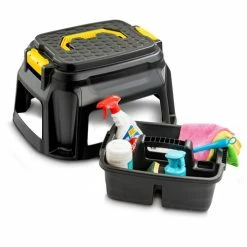 Step Stool & Tool Box All In One - 1 Step - 550 Lb Load Capacity - 23.6" X 12.9" X 19.6" - Black, Yellow