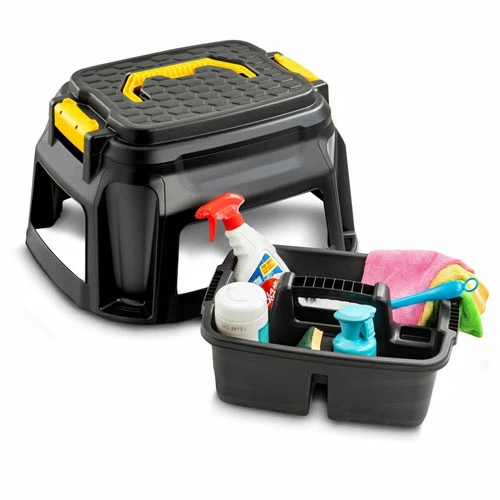 Step Stool & Tool Box All In One - 1 Step - 550 Lb Load Capacity - 23.6" X 12.9" X 19.6" - Black, Yellow 1 Step Stool & Tool Box All In One - 1 Step - 550 Lb Load Capacity - 23.6" X 12.9" X 19.6" - Black, Yellow