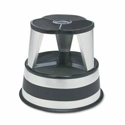 Cramer Industries Kik-Step Steel Step Stool, 2-Step, 350 Lb Capacity, 16" Dia. X 14.25h, Silvertone