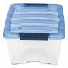 Stack And Pull Latching Flat Lid Storage Box, 3.23 Gal, 10.9" X 16.5" X 6.5", Clear/Translucent Blue