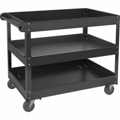 3-shelf Utility Cart, 3 Shelf, 400 Lb Capacity, 4 Casters, Steel, X 16" Width X 30" Depth X 32" Height, Black, 1 Each