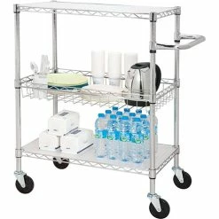3-Tier Wire Rolling Cart, 30" X 18" X 40", Chrome