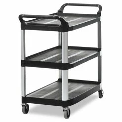 Open Sided Utility Cart, Three-Shelf, 40.63w X 20d X 37.81h, Black