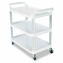 Open Sided Utility Cart, Three-Shelf, 40.63w X 20d X 37.81h, Off-White