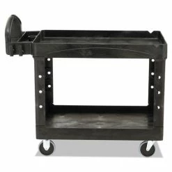 Heavy-Duty Utility Cart, Two-Shelf, 25 9/10w X 45 1/5d X 32 1/5h, Black -Luigi Bormioli shop RCP452088BK 2