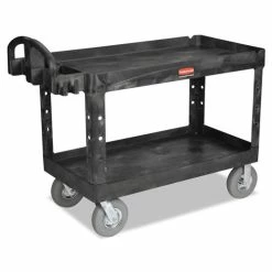 Heavy-Duty 2-Shelf Utility Cart, TPR Casters, 26w X 55d X 33.25h, Black