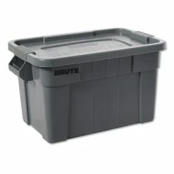 BRUTE Tote With Lid, 14 Gal, 27 1/2w X 16 3/4d X 10 3/4h, Gray