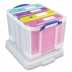 Snap-Lid Storage Bin, 8.45 Gal, 14" X 18" X 12.25", Clear/Blue, 3/Pack