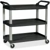 Three Shelf Plastic Utility Cart, 185/8wx335/8dx373/4h, Black