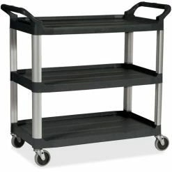 Three Shelf Plastic Utility Cart, 185/8wx335/8dx373/4h, Black