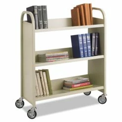 Steel Book Cart, Three-Shelf, 36w X 14.5d X 43.5h, Sand